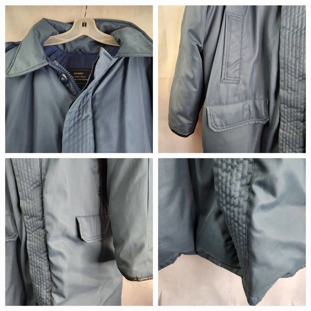 Vintage Mens Sears Parka Coat with Removable Hood Blue Size 44  Down Fill - Picture 12 of 12